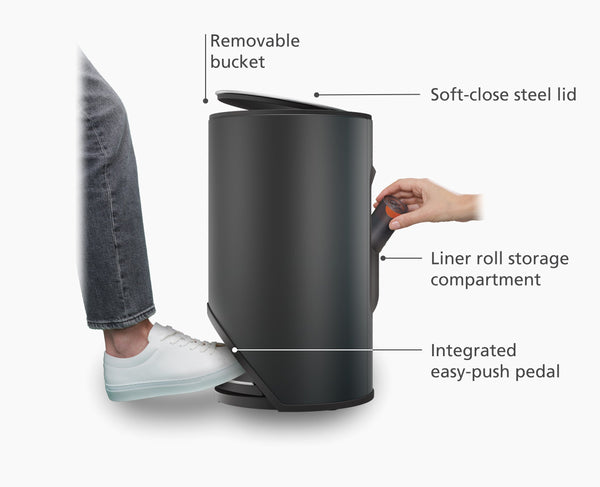 Joseph Joseph Arc™ 10L Easy-push Matt Black Pedal Trash Can