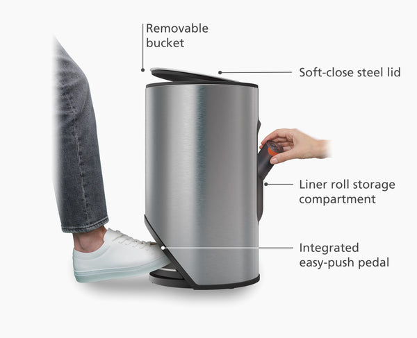 Joseph Joseph Arc™ 10L Easy-push Stainless-steel Pedal Trash Can