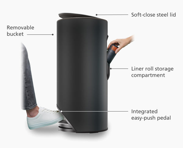 Joseph Joseph Arc™ 30L Easy-push Matt Black Pedal Trash Can