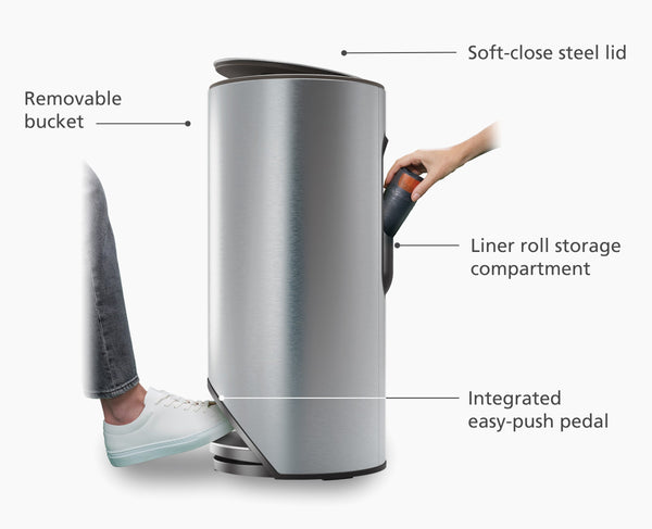 Joseph Joseph Arc™ 30L Easy-push Stainless-steel Pedal Trash Can