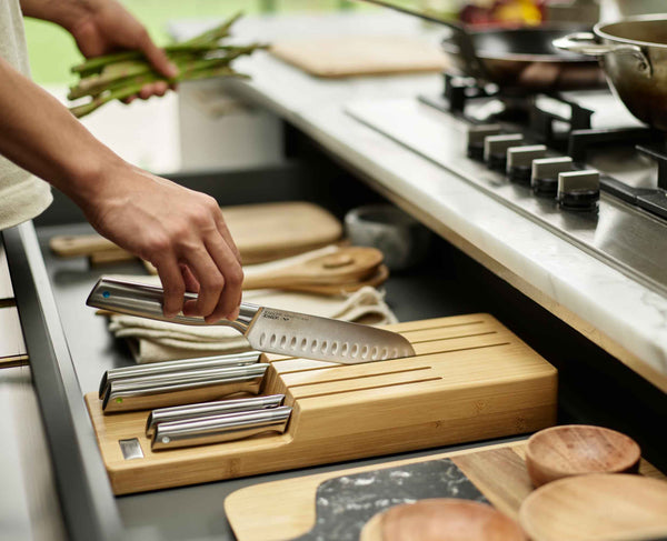 joseph joseph Elevate™ Steel Knife Set with In-drawer Bamboo Storage Tray