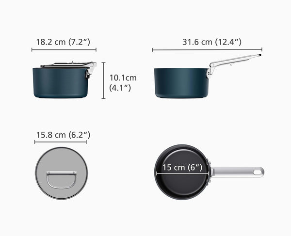 Joseph Joseph Space Folding Handle Ceramic Non-stick 1.4 Qt. Blue Saucepan & Lid