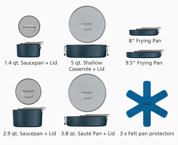 Joseph Joseph Space Folding Handle Ceramic Non-stick 10-piece Blue Cookware Set