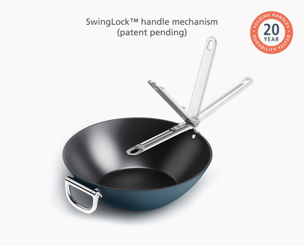 joseph Joseph Space Folding Handle Ceramic Non-stick 12.5" Blue Wok