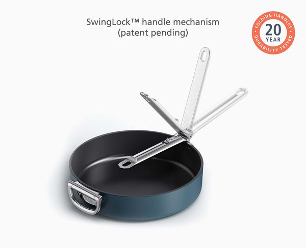 Joseph Joseph Space Folding Handle Ceramic Non-stick 3.5 Qt. Blue Sauté Pan & Lid