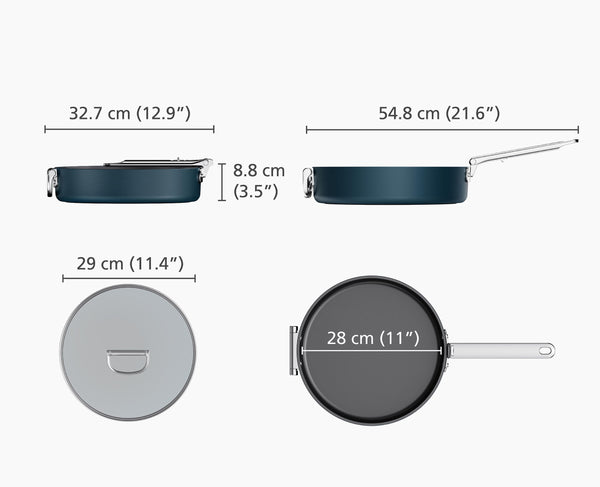 Joseph Joseph Space Folding Handle Ceramic Non-stick 3.5 Qt. Blue Sauté Pan & Lid