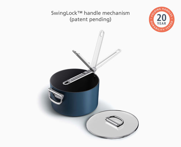 Joseph Joseph Space Folding Handle Ceramic Non-stick 5.4 Qt. Blue Saucepan & Lid