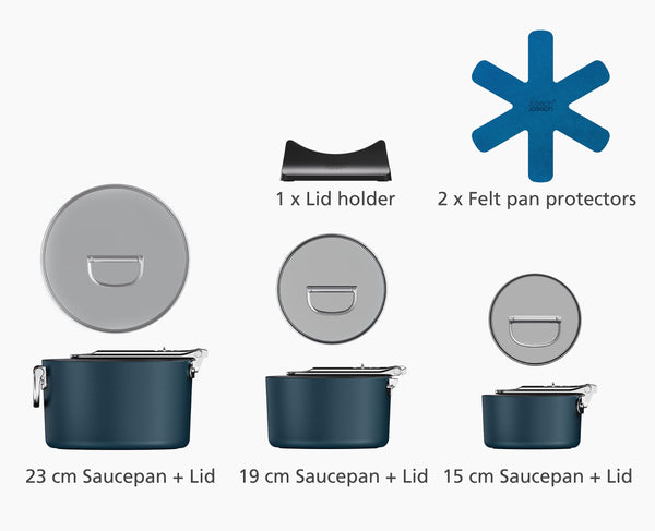 Joseph Joseph Space Folding Handle Ceramic Non-stick 6-piece Blue Saucepan Set