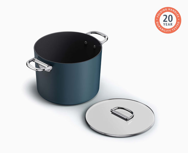 Joseph Joseph Space Folding Handle Ceramic Non-stick 8.5 Qt. Blue Stock Pot & Lid