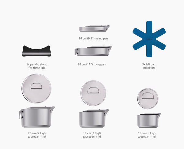 Joseph Joseph Space Steel Folding Handle 8-Piece Cookware Set