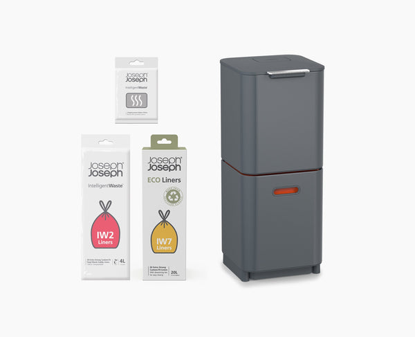 joseph joseph Totem Compact 40L Gray Waste & Recycling Trash Can Starter Set