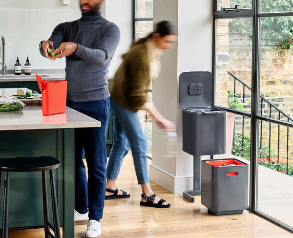 joseph joseph Totem Compact 40L Gray Waste & Recycling Trash Can