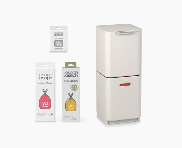 joseph joseph Totem Compact 40L Stone Waste & Recycling Trash Can Starter Set