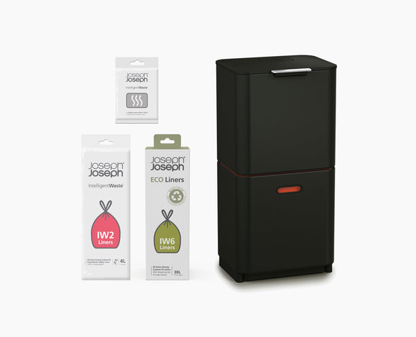 joseph joseph Totem Max 60L Black Waste & Recycling Trash Can Starter Set joseph joseph Totem Max 60L Black Waste & Recycling Trash Can Starter Set