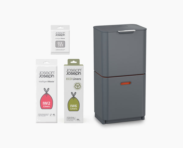 joseph joseph Totem Max 60L Gray Waste & Recycling Trash Can Starter Set joseph joseph Totem Max 60L Gray Waste & Recycling Trash Can Starter Set
