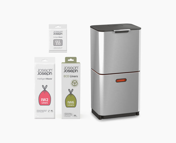 joseph joseph Totem Max 60L Stainless-steel Waste & Recycling Trash Can Starter Set