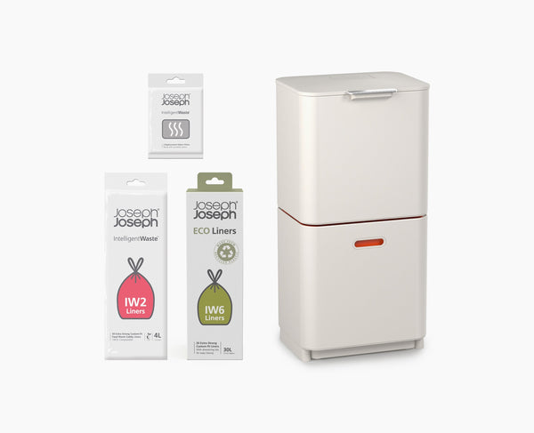 joseph joseph Totem Max 60L Stone Waste & Recycling Trash Can Starter Set joseph joseph Totem Max 60L Stone Waste & Recycling Trash Can Starter Set