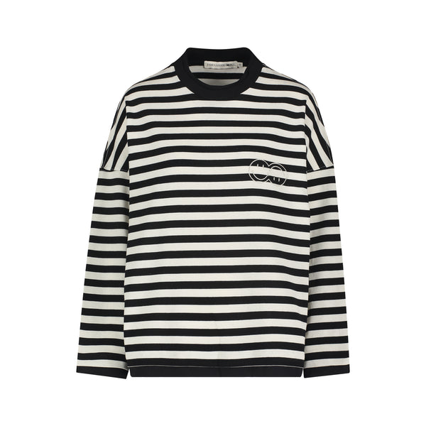 joshua sanders STRIPED DOUBLE SMILE LONGTEE Black/White