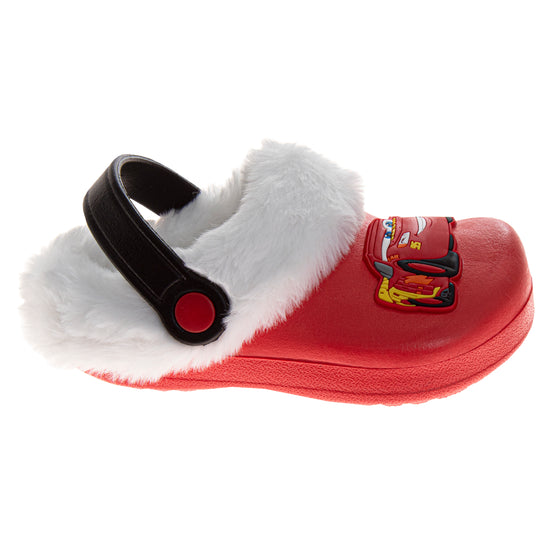 Josmo Disney Cars Lightning Mcqueen Fuzzy Fleece Lined Clogs For Boys Winter Warm Plush Garden Shoes (Toddler)