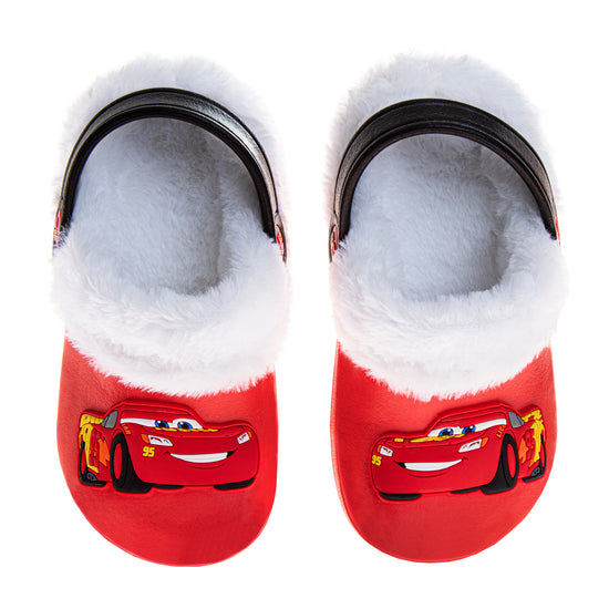 josmo Disney Cars Lightning Mcqueen Fuzzy Fleece Lined Clogs for Boys Winter Warm Plush Garden Shoes (Toddler)