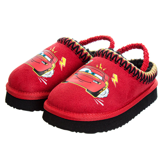 Josmo Disney Cars Snow Boys Slippers Lightning Mcqueen Boots Faux Fur Winter Mules Cozy Warm House Shoes (Toddlers)