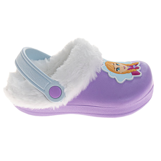 Josmo Disney Frozen Anna And Elsa Fuzzy Fleece Lined Clogs For Girls Winter Warm Plush Garden Shoes (Toddler)