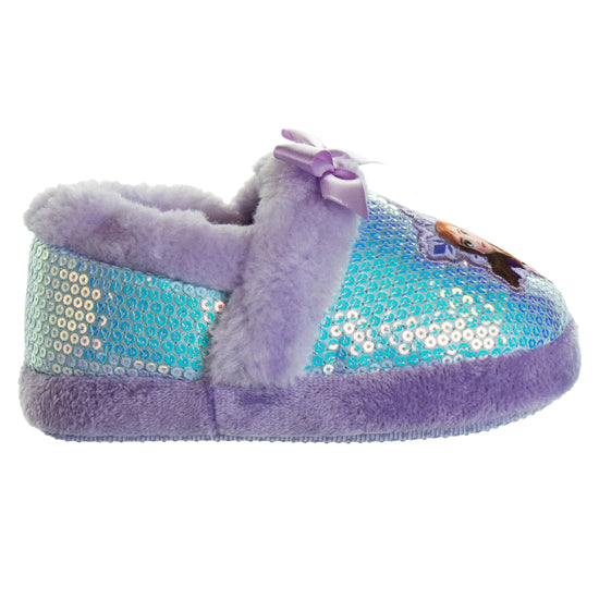 Josmo Disney Frozen Girls Slippers - Elsa And Anna Plush Lightweight Warm Comfort Soft Aline House Shoes - Purple (sizes 5-12 Toddler)