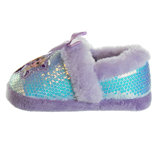 Josmo Disney Frozen Girls Slippers - Elsa And Anna Plush Lightweight Warm Comfort Soft Aline House Shoes - Purple (sizes 5-12 Toddler)