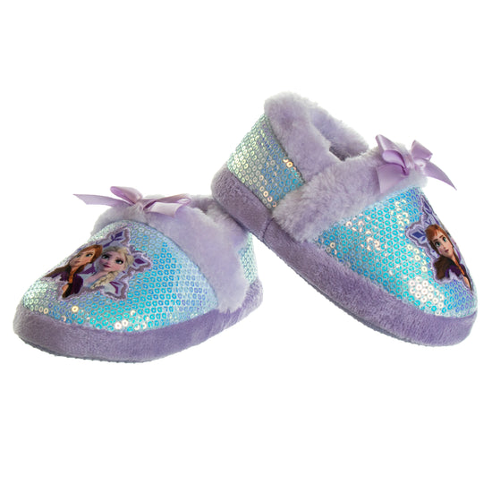 Josmo Disney Frozen Girls Slippers - Elsa And Anna Plush Lightweight Warm Comfort Soft Aline House Shoes - Purple (sizes 5-12 Toddler)