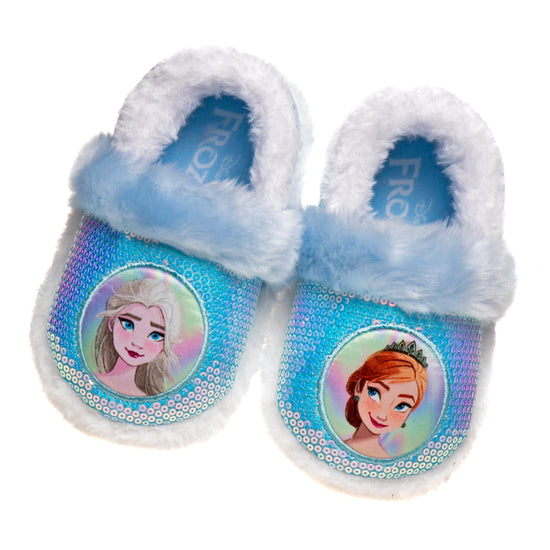 Josmo Disney Frozen Girls' Slippers - Elsa And Anna Plush Lightweight Warm Comfort Soft Aline House Shoes Blue Purple (sizes 5-12 Toddler)