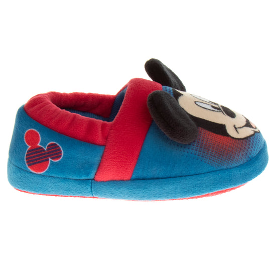 Josmo Disney Mickey Mouse Boys' Slippers - Cozy Plush Fuzzy Lightweight Warm Comfort Soft House Shoes - Navy Blue Red (size 5-12 Toddler)