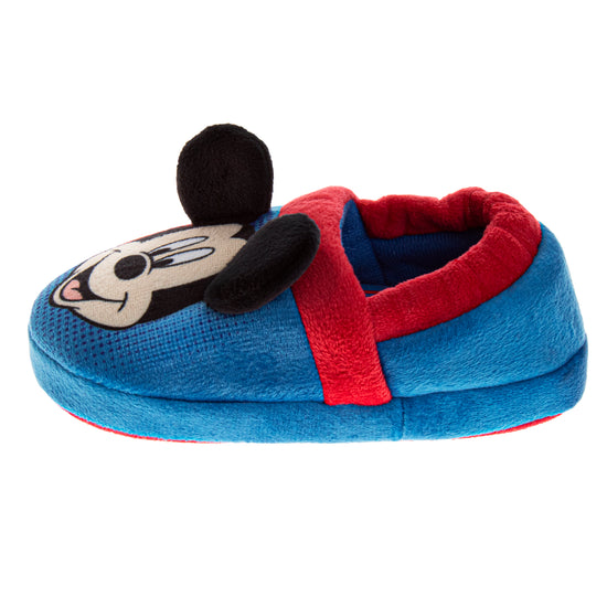 Josmo Disney Mickey Mouse Boys' Slippers - Cozy Plush Fuzzy Lightweight Warm Comfort Soft House Shoes - Navy Blue Red (size 5-12 Toddler)