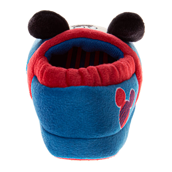 Josmo Disney Mickey Mouse Boys' Slippers - Cozy Plush Fuzzy Lightweight Warm Comfort Soft House Shoes - Navy Blue Red (size 5-12 Toddler)