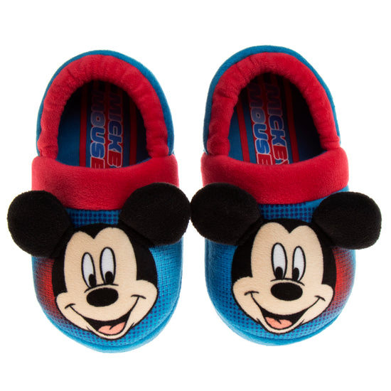 josmo Disney Mickey Mouse Boys' Slippers - Cozy Plush Fuzzy Lightweight Warm Comfort Soft House Shoes - Navy Blue Red (size 5-12 Toddler)