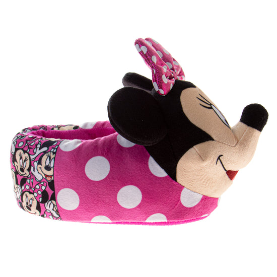 Josmo Disney Minnie Mouse 3D Girls Slippers Minnie's Bow Plush Warm Soft Aline Comfy Lightweight House Shoes (5-10 Toddler)