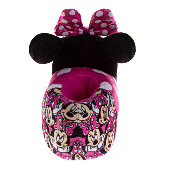Josmo Disney Minnie Mouse 3D Girls Slippers Minnie's Bow Plush Warm Soft Aline Comfy Lightweight House Shoes (5-10 Toddler)
