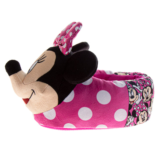 Josmo Disney Minnie Mouse 3D Girls Slippers Minnie's Bow Plush Warm Soft Aline Comfy Lightweight House Shoes (5-10 Toddler)