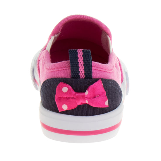 Josmo Disney Minnie Mouse Girls No Lace Shoes - Disney Character Loafer Low Top SlipOn Casual Tennis Canvas Sneakers (size 5-12 Toddler)