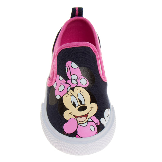 Josmo Disney Minnie Mouse Girls No Lace Shoes - Disney Character Loafer Low Top SlipOn Casual Tennis Canvas Sneakers (size 5-12 Toddler)