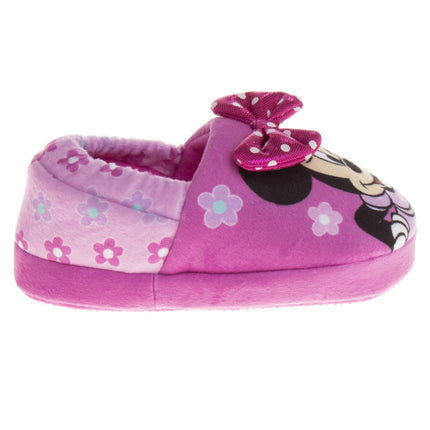 Josmo Disney Minnie Mouse Slippers For Kids Minnie's Bow Plush Warm Soft Aline Comfy Lightweight House Shoes
