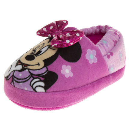Josmo Disney Minnie Mouse Slippers For Kids Minnie's Bow Plush Warm Soft Aline Comfy Lightweight House Shoes