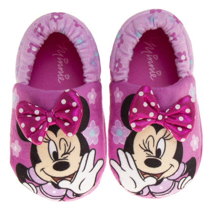 josmo Disney Minnie Mouse Slippers for Kids Minnie's Bow Plush Warm Soft Aline Comfy Lightweight House Shoes