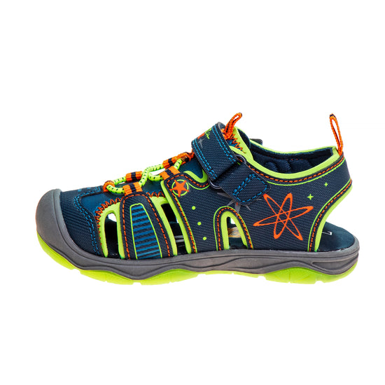 Josmo Disney Pixar Toy Story Woody Buzz Summer Boys Sandals With Lights - Beach Pool Water Open Toe Slides Adjustable - Green Navy (Toddler)