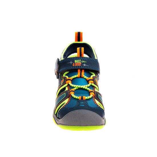 Josmo Disney Pixar Toy Story Woody Buzz Summer Boys Sandals With Lights - Beach Pool Water Open Toe Slides Adjustable - Green Navy (Toddler)