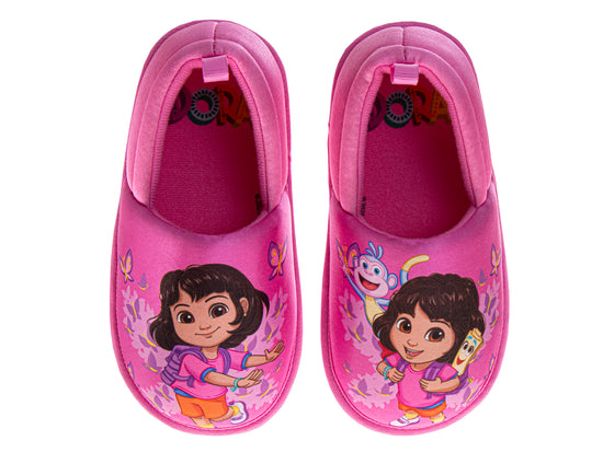 josmo Dora the Explorer Girls Slippers - Plush Non-Slip Comfy Fluffy Lightweight Warm Comfort Soft Aline Indoor House Slippers (Toddler)