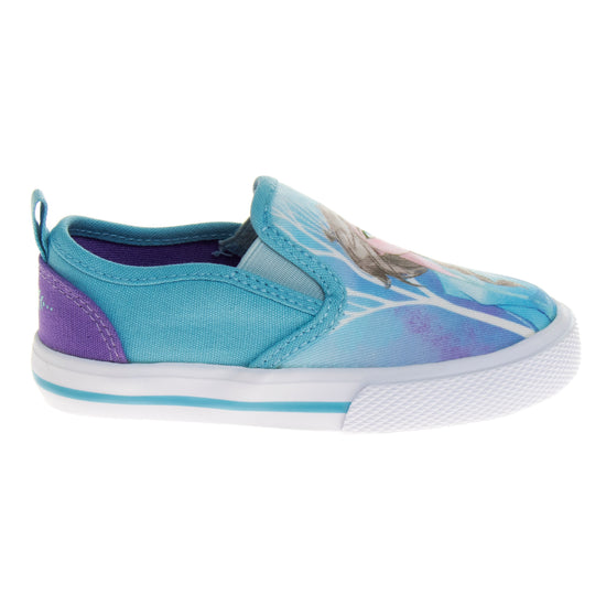 Josmo Frozen Elsa Anna Girls No Lace Shoes - Disney Character Loafer Low Top SlipOn Casual Tennis Canvas Sneakers (size 5-12 Toddler)