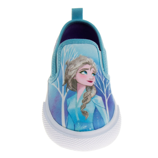 Josmo Frozen Elsa Anna Girls No Lace Shoes - Disney Character Loafer Low Top SlipOn Casual Tennis Canvas Sneakers (size 5-12 Toddler)