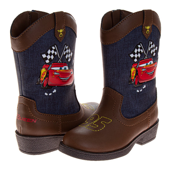 Josmo Josmo Cars Boys Cowboy Boots - Lightning McQueen Calf High Western Country Cow Boy Boot (Toddler)