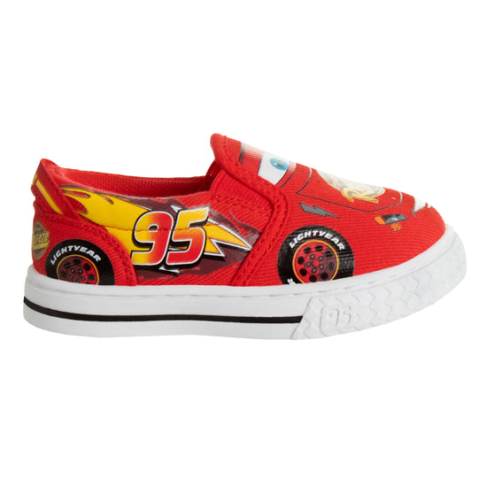 Josmo Josmo Disney Boy's Lightning McQueen Cars Slip-On Shoes - Lowtop Canvas Sneakers For Boys (Sizes: 5-10 Toddlerss)