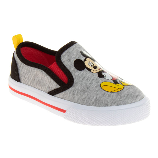 Josmo Mickey Mouse Casual No Lace Shoes - Low Top Canvas Slip-on Tennis Boys Sneakers - Disney Character Sneaker Shoe (Size 5-12 Toddler)